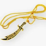 Side view of Imam Ali Zulfiqar necklace showing Arabic calligraphy pendant